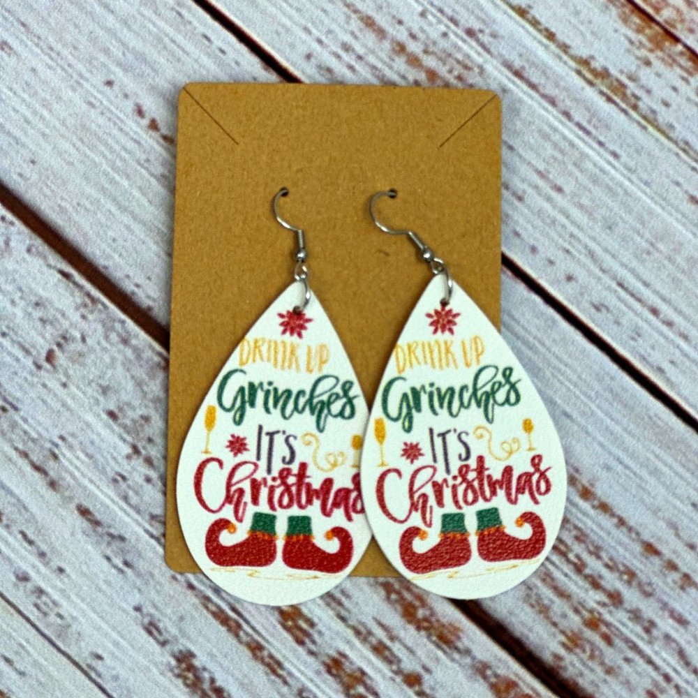 🎄Spread Holiday Cheer with "Drink Up Grinches" Earrings 🍹🎄